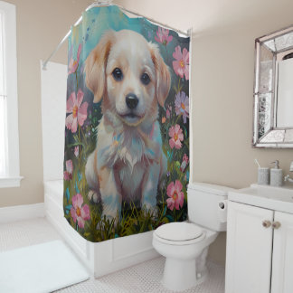 Rideaux De Douche chien chiot Paws Jouer Pailles rose Blossom salle