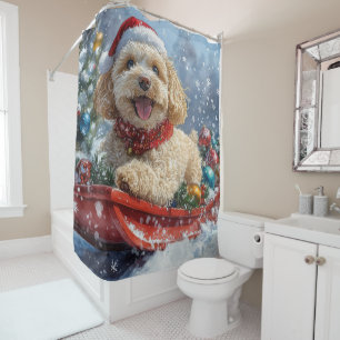 Rideaux De Douche Chien Cockapoo dans un traîneau Laissez tomber la 