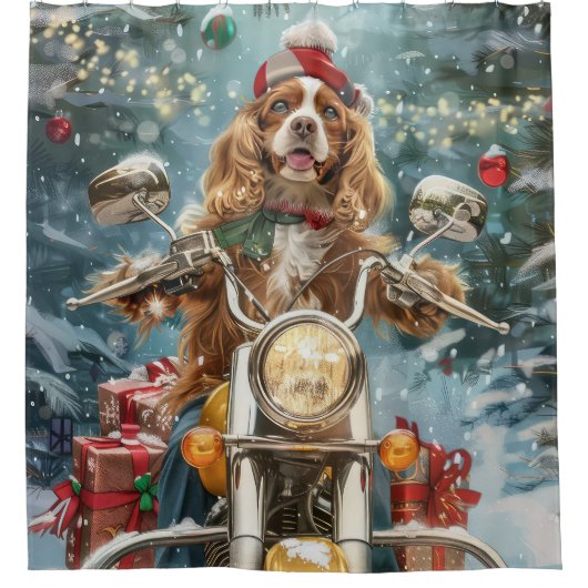 Rideaux De Douche Chien Cocker Spaniel à moto Noël (Devant)