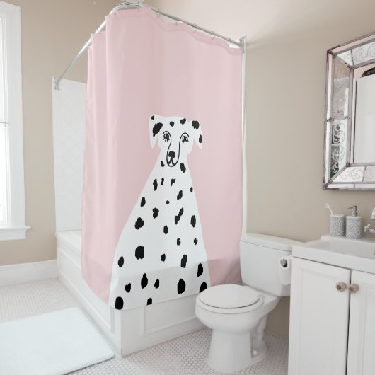Rideaux De Douche Chien dalmate - Illustration Abstraite rose (En situation)