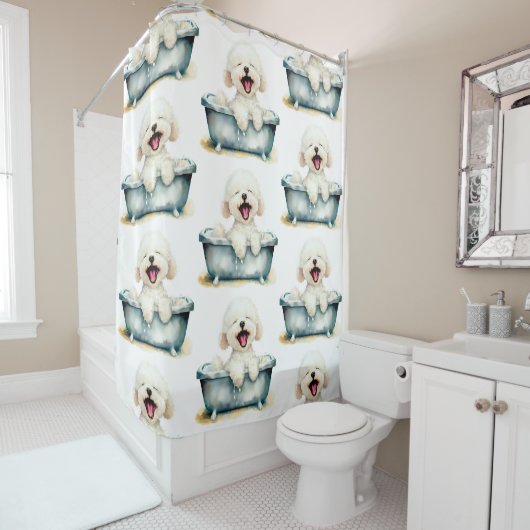 Rideaux De Douche Chien de Bichon Frise (En situation)