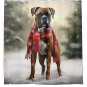 Rideaux De Douche Chien de boxe en Noël de neige (Devant)
