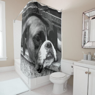 Rideaux De Douche Chien de boxe sur le rebord de fenêtre