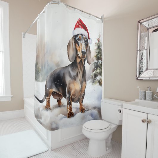 Rideaux De Douche Chien de Dachshund à Noël de neige (En situation)