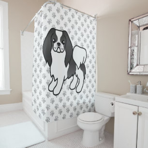 Rideaux De Douche Chien de dessin animé japonais Chin noir et blanc 