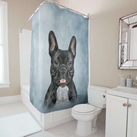 Rideaux De Douche Chien de dessin French Buldog (En situation)