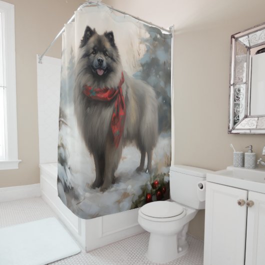 Rideaux De Douche Chien de Keeshond à Noël de neige (En situation)