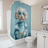 Rideaux De Douche Chien de Mode en Tenue Bleue (En situation)