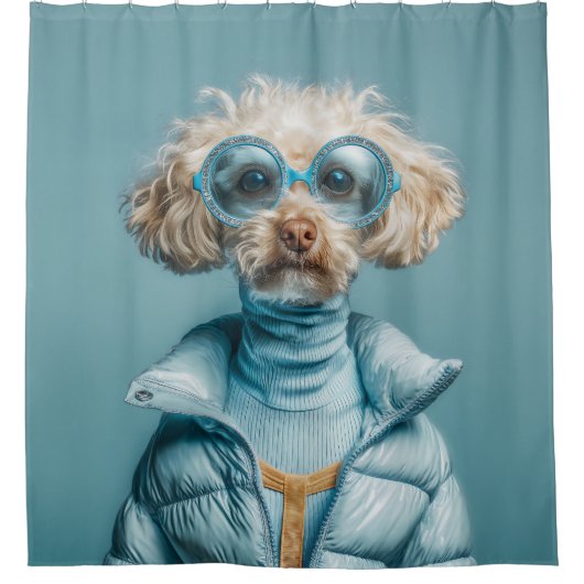 Rideaux De Douche Chien de Mode en Tenue Bleue (Devant)