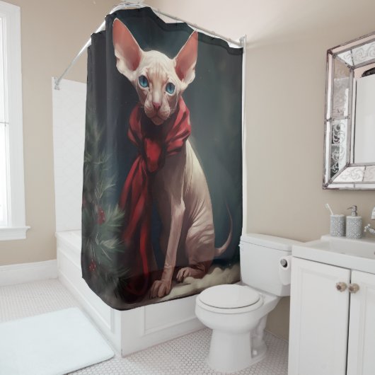 Rideaux De Douche Chien de Sphynx à Noël de neige (En situation)