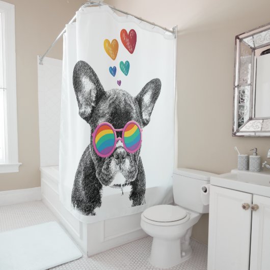 Rideaux De Douche Chien de taureau avec Coeurs Saint-Valentin (En situation)