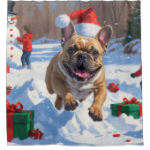 Rideaux De Douche Chien de taureau français coule en neige avec Casq (Devant)