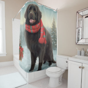 Rideaux De Douche Chien de Terre-Neuve à Noël de neige