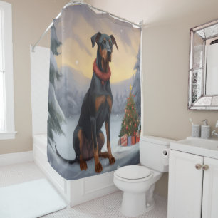 Rideaux De Douche Chien Doberman pendant Noël de neige