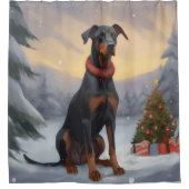 Rideaux De Douche Chien Doberman pendant Noël de neige (Devant)