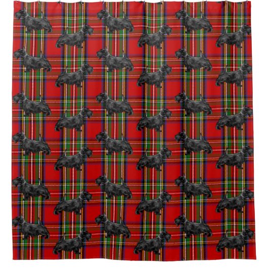 Rideaux De Douche Chien écossais sur Tartan écossais rouge (Devant)