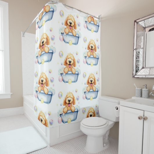 Rideaux De Douche Chien Goldendoodle (En situation)