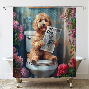 Rideaux De Douche Chien Goldendoodle sur Toilettes Drôle Salle de Ba