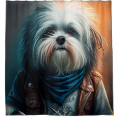 Rideaux De Douche Chien Havanais en vélo peinture numérique (Devant)