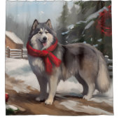Rideaux De Douche Chien malamué de l'Alaska en Noël de neige (Devant)