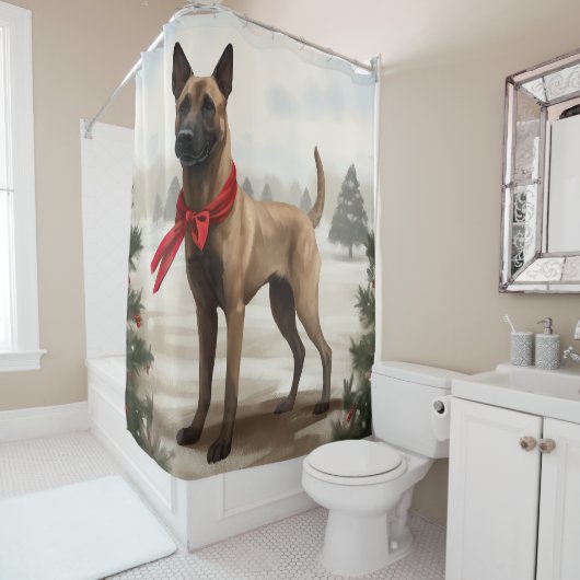 Rideaux De Douche Chien malinois belge à Noël de neige (En situation)