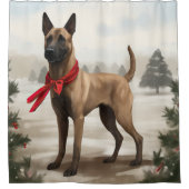 Rideaux De Douche Chien malinois belge à Noël de neige (Devant)