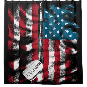 Rideaux De Douche Chien militaire personnalisé Tags USA Drapeau