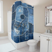 Rideaux De Douche Chien Patchwork Art Denim (En situation)