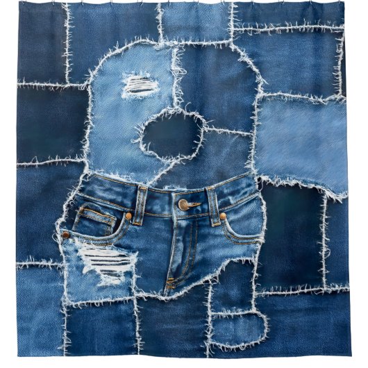 Rideaux De Douche Chien Patchwork Art Denim (Devant)
