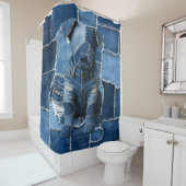 Rideaux De Douche Chien Patchwork Art Denim (En situation)