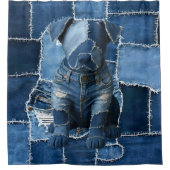 Rideaux De Douche Chien Patchwork Art Denim (Devant)