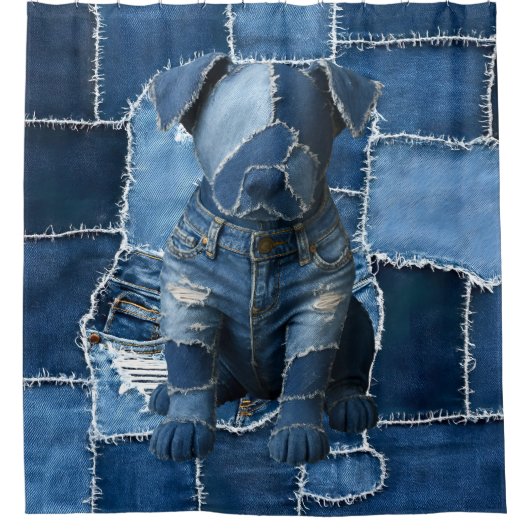 Rideaux De Douche Chien Patchwork Art Denim (Devant)