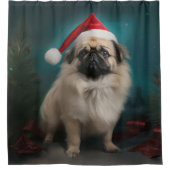 Rideaux De Douche Chien pekingese pendant Noël de neige (Devant)