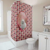 Rideaux De Douche Chien Pomeranian Blanc Fleurs Animal (En situation)