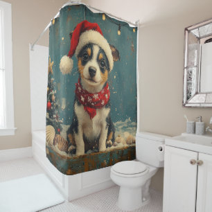 Rideaux De Douche Chien Rat Terrier Noël Vintage Plage