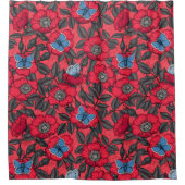 Rideaux De Douche Chien rose et papillons en rouge et bleu (Devant)