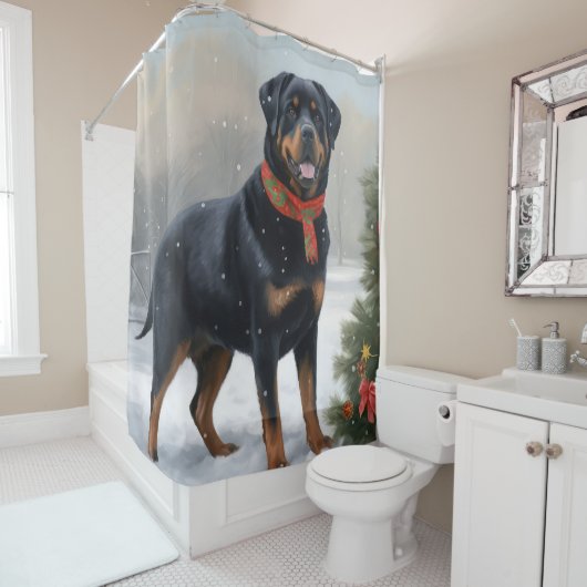 Rideaux De Douche Chien Rottweiler pendant Noël de neige (En situation)