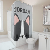 Rideaux De Douche Chien-taureau français mignon avec nom personnalis (En situation)