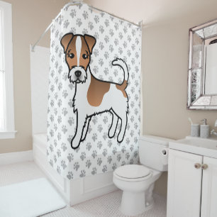 Rideaux De Douche Chien Terrier Jack Russell à poil dur blanc et fau