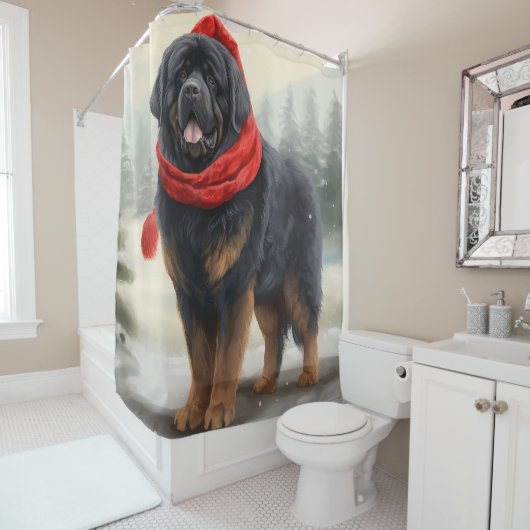 Rideaux De Douche Chien tibétain mastiff à Noël de neige (En situation)