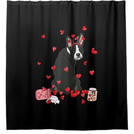 Rideaux De Douche Chien Valentine Cadeau mignonne Boston Terrier Val (Devant)