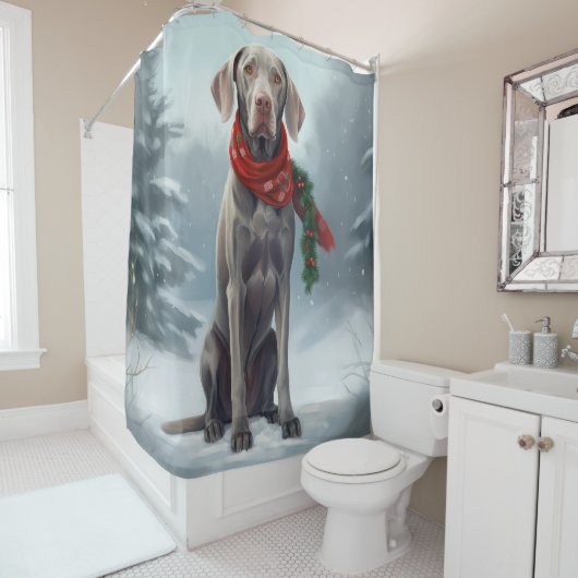 Rideaux De Douche Chien Weimaraner à Noël de neige (En situation)