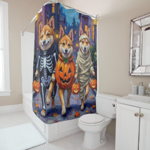 Rideaux De Douche Chiens Akita demandant des friandises pour Hallowe