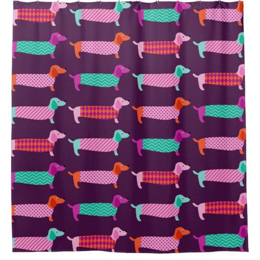 Rideaux De Douche Chiens de Dachshund : Motif mignon sans couture. (Devant)