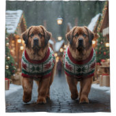 Rideaux De Douche Chiens de Terre-Neuve Noël Neige Fêtes (Devant)