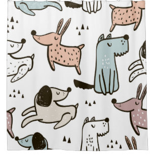 Rideaux De Douche Chiens d'enfants, dessinés à la main, motif à la m