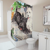 Rideaux De Douche Chiens écossais Blackie et Whitie Fishing (En situation)