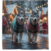 Rideaux De Douche Chiens Husky Sibérien Noël Neige Vacances (Devant)