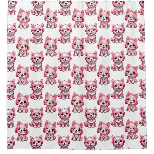Rideaux De Douche Chiens roses mignons - Blanc  (Devant)