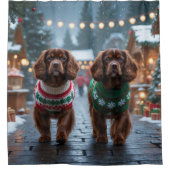 Rideaux De Douche Chiens Spaniel Tibétain Noël Neige Fêtes (Devant)